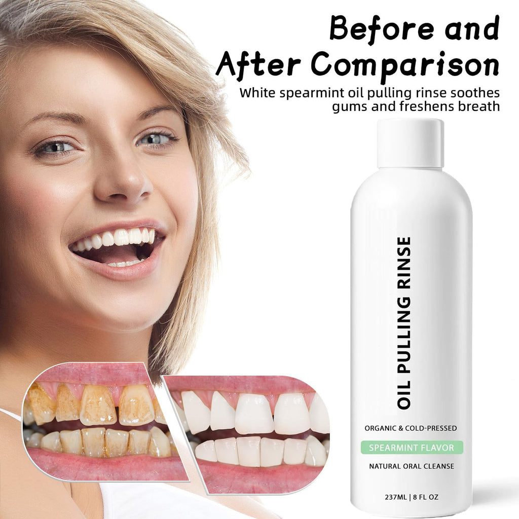 Spearmint Oil Pulling Rinse – Cold-Pressed Coconut Mouthwash, 8 oz