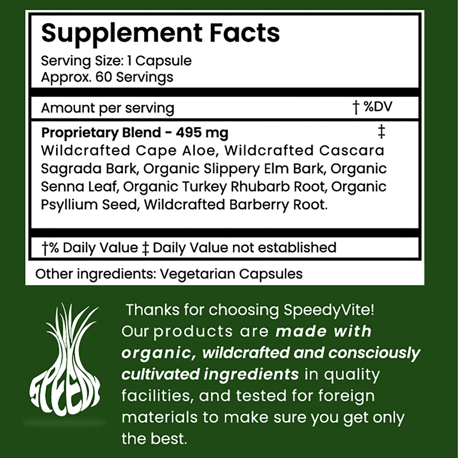 SpeedyVite Happy Colon - Gentle Bowel Support with Aloe Vera, Cascara Sagrada, Slippery Elm & Psyllium