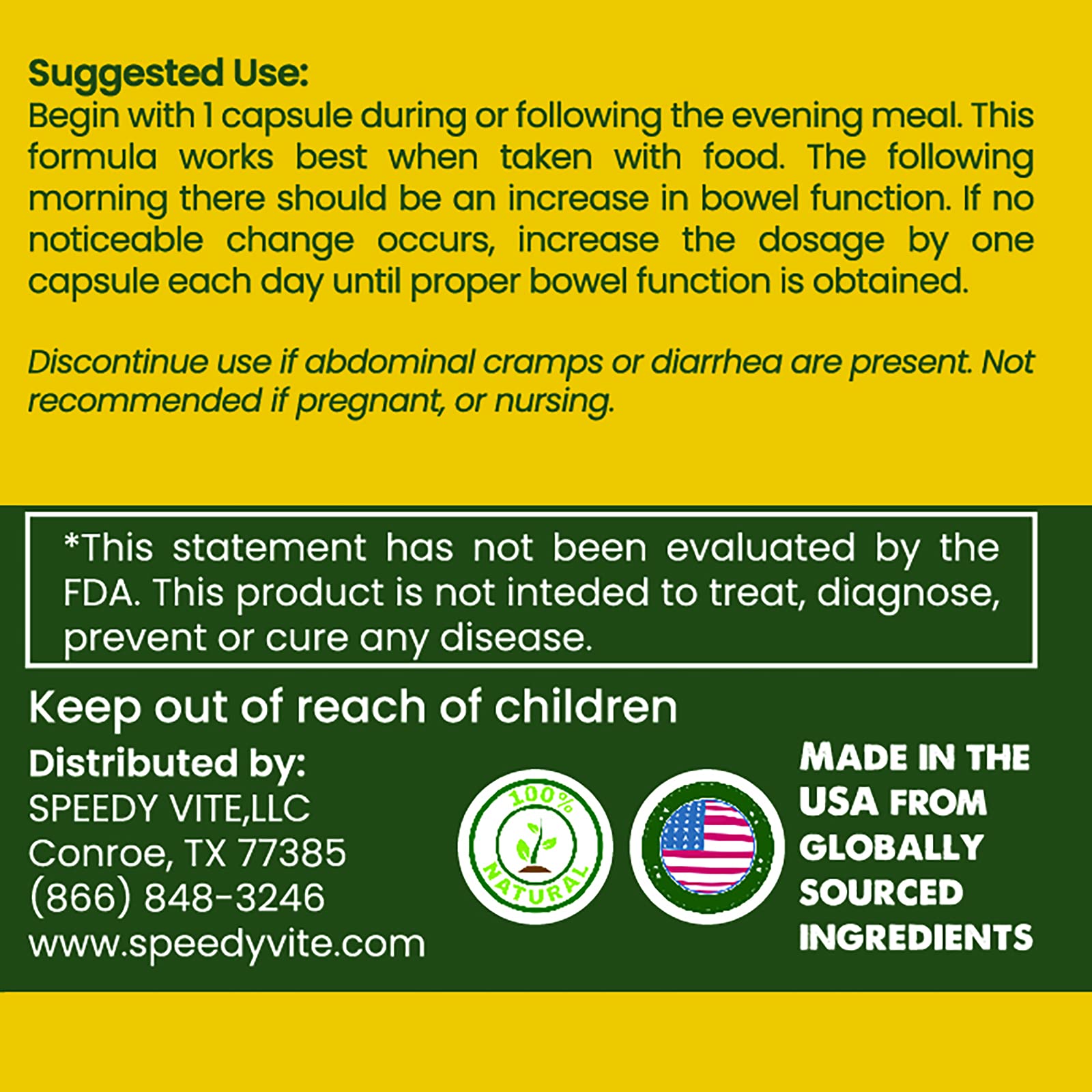 SpeedyVite Happy Colon - Gentle Bowel Support with Aloe Vera, Cascara Sagrada, Slippery Elm & Psyllium