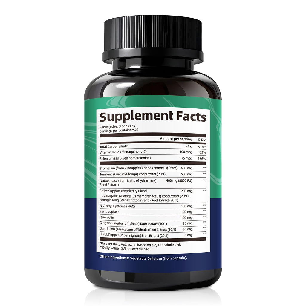 Spike Protein Detox Capsules – 8000 FU Nattokinase, Bromelain & Curcumin, 13-in-1 Immune Support