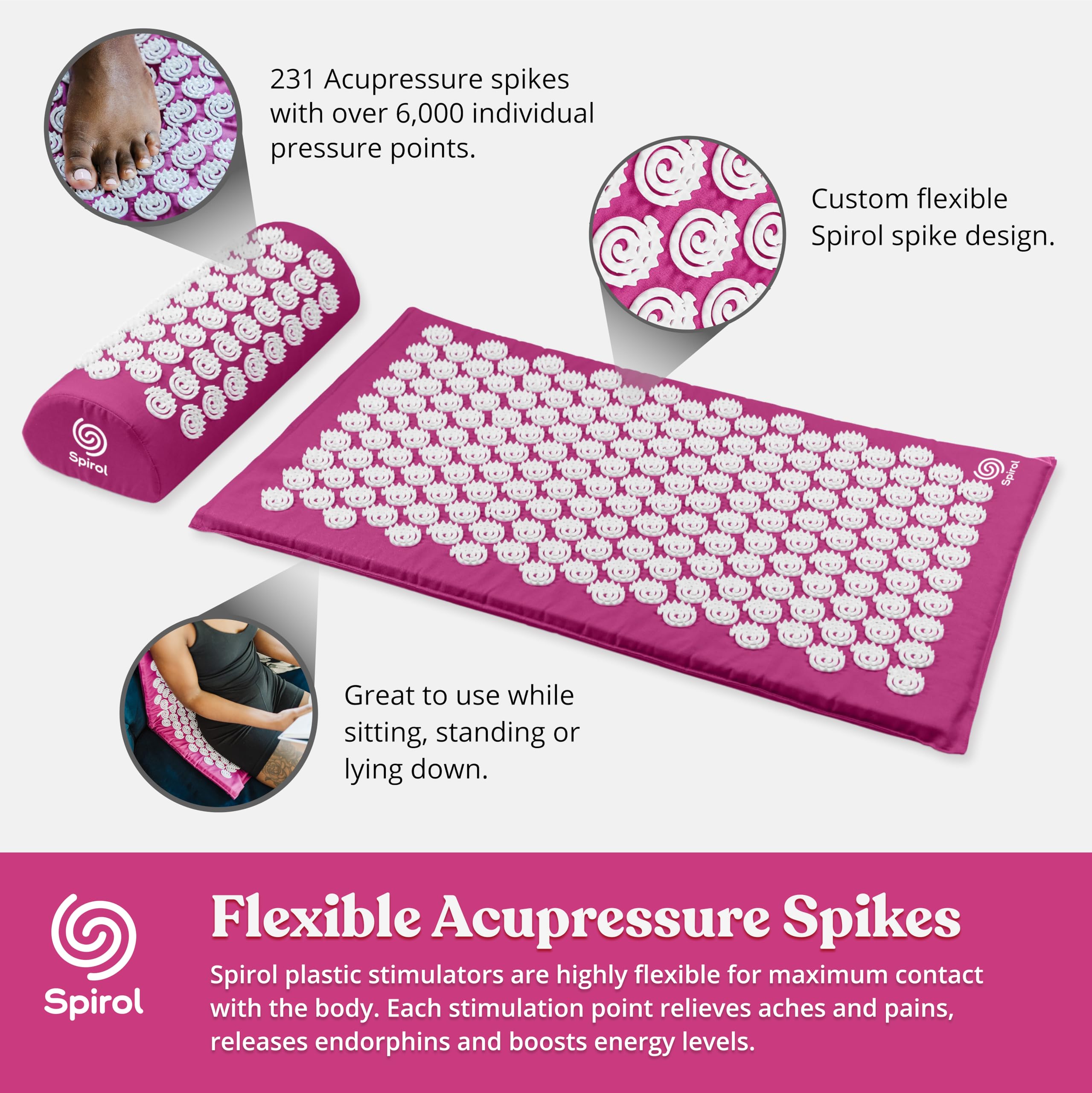 Spirol Acupressure Mat & Pillow Set – Back, Neck & Shoulder Pain Relief