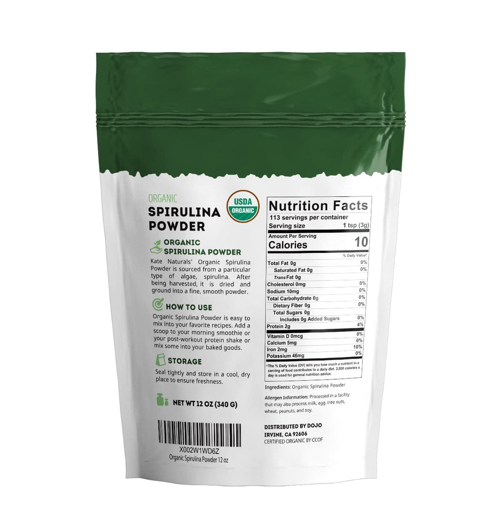 Kate Naturals Organic Spirulina Powder - 12 oz, USDA Organic & Non-GMO