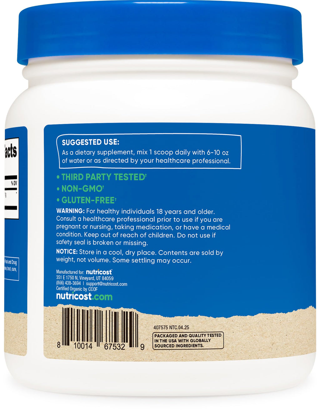 Nutricost Organic Spirulina Powder 454g (1lb) – Pure, Certified Organic Superfood