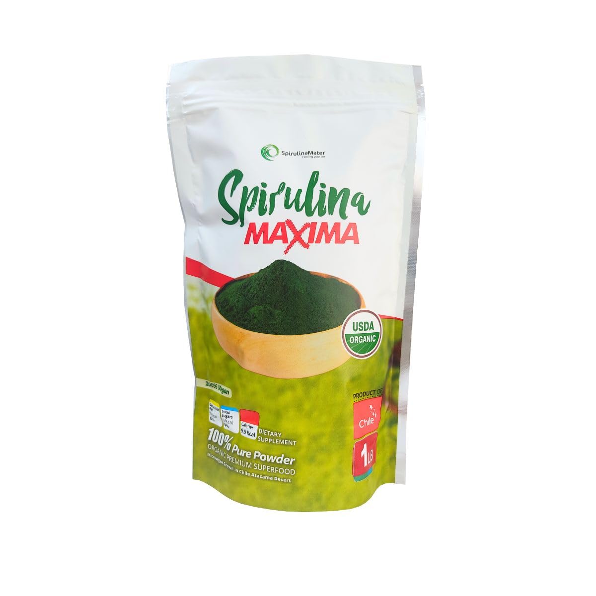 SpirulinaMater Spirulina Powder – USDA Organic, Atacama Desert | Energizing, Nutrient-Dense, Digestive Wellness – 1 lb