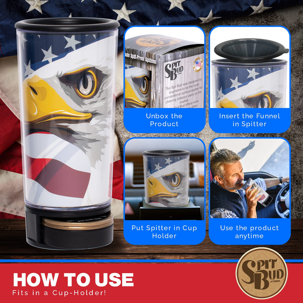Spit Bud American Eagle Spittoon Cup – 8oz Portable Dip Cup, Made in USA