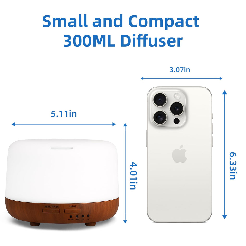 SPLITSKY 300ML Essential Oil Diffuser | Quiet 8H Run, 7-Color LED, Remote