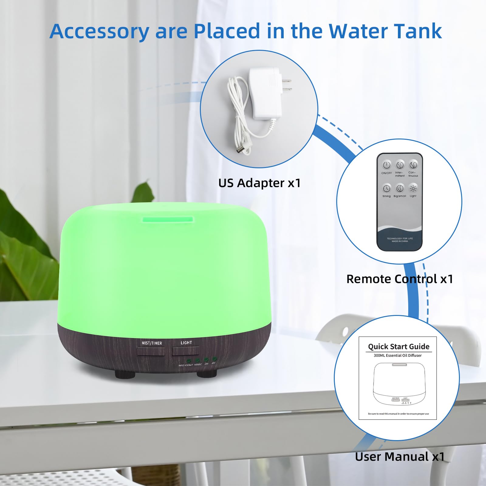 SPLITSKY 300ML Essential Oil Diffuser – Ultrasonic Aromatherapy Humidifier with Remote, 7 LED Colors, Auto-Off