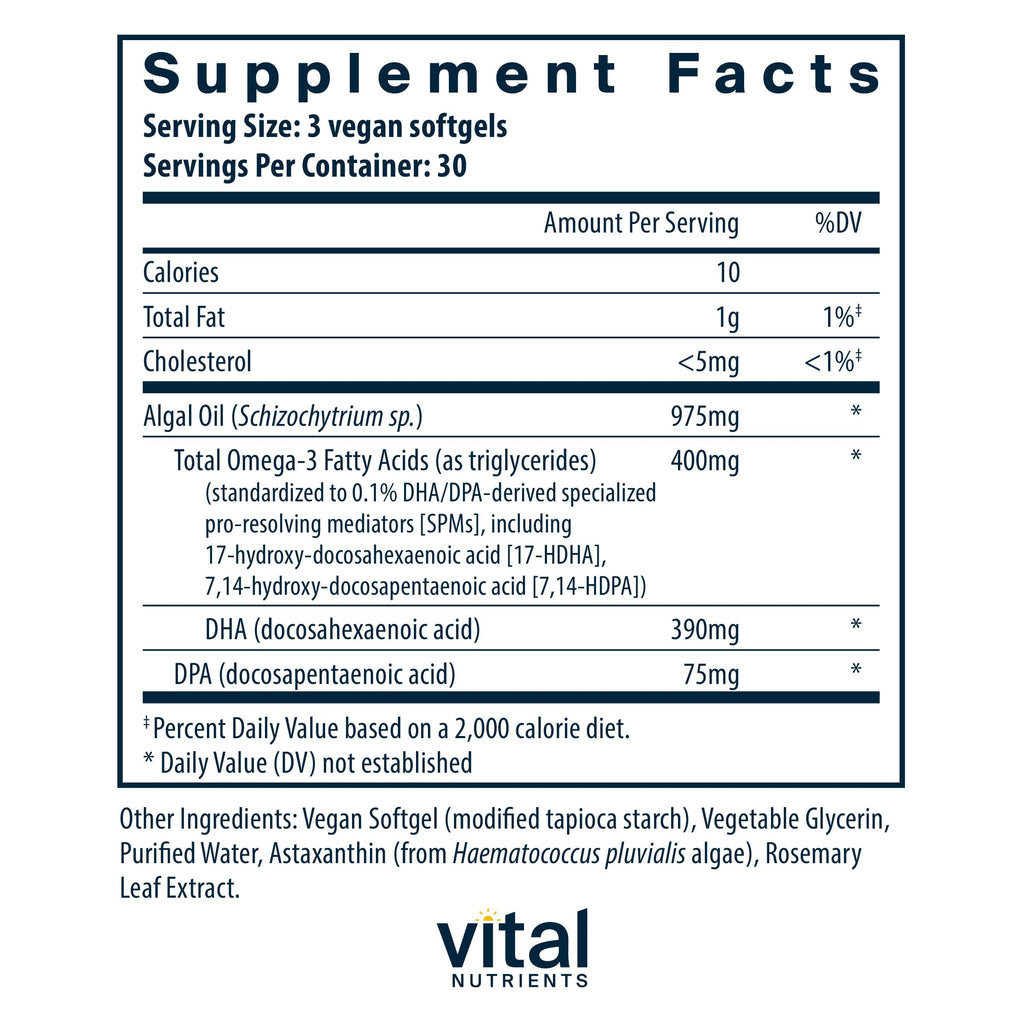 Vital Nutrients Ultra Pure® Vegan Omega SPM+ – Vegan Omega-3 with SPM, 90 Mini Softgels