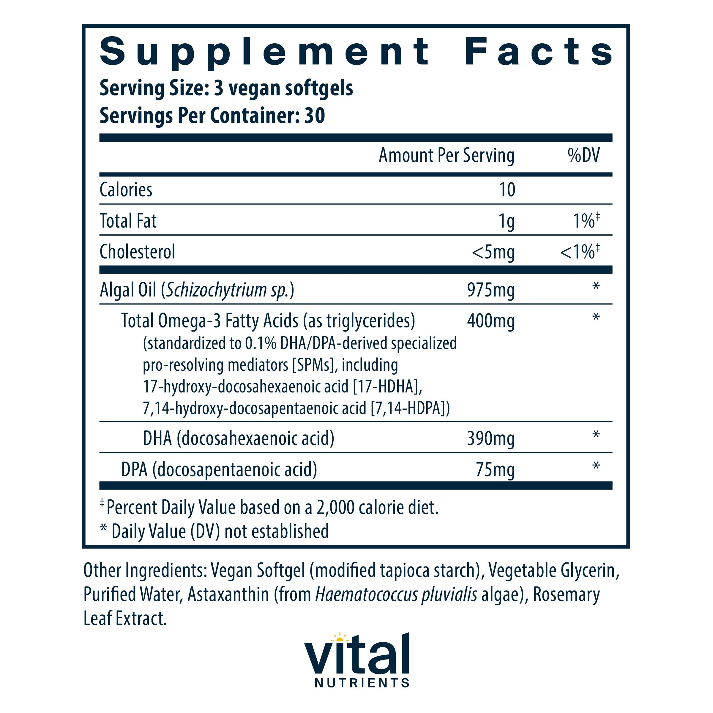 Vital Nutrients Ultra Pure® Vegan Omega SPM+ – Vegan Omega-3 with SPM, 90 Mini Softgels