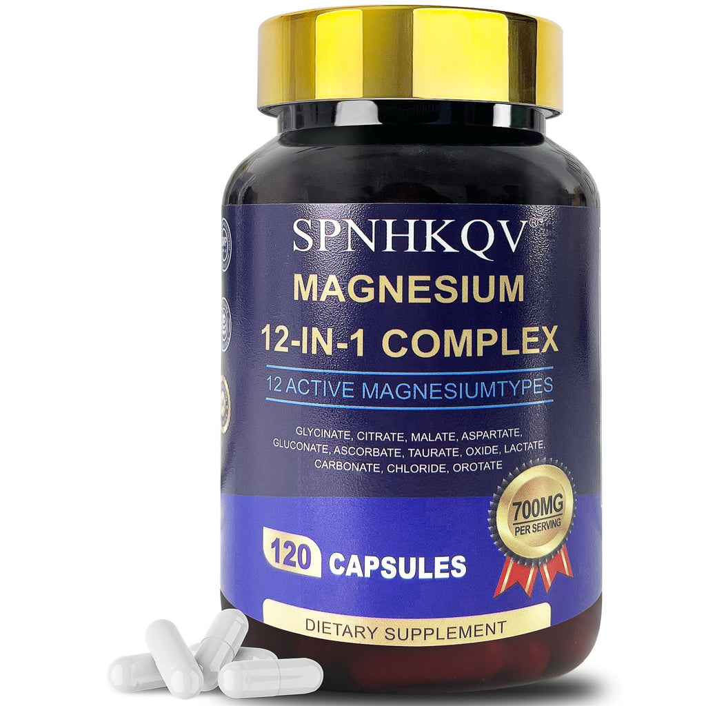 SPNHKQV Magnesium 12-in-1 Complex – 700mg High Absorption Magnesium Glycinate (120 Vegan Capsules)