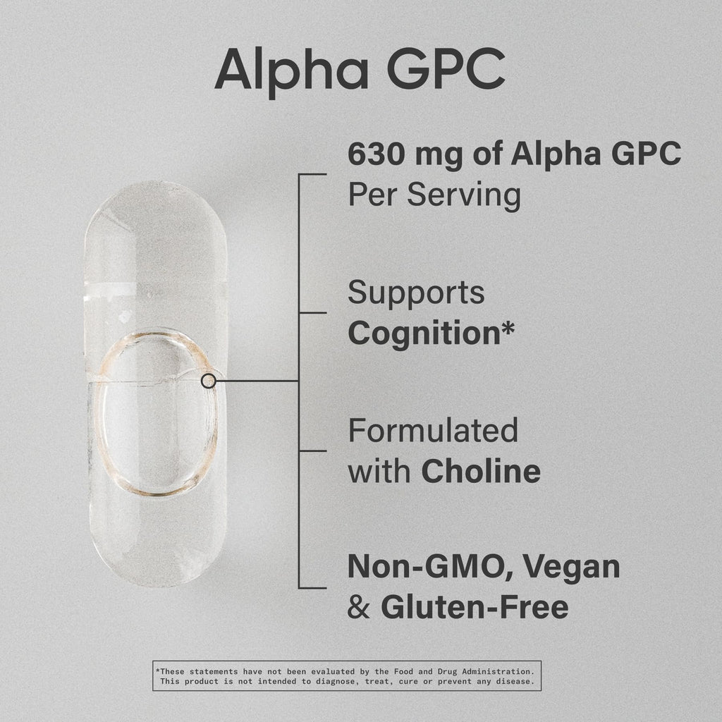 Sports Research® Alpha GPC 630mg Extra Strength – Focus & Cognitive Support – 60 Veggie Capsules