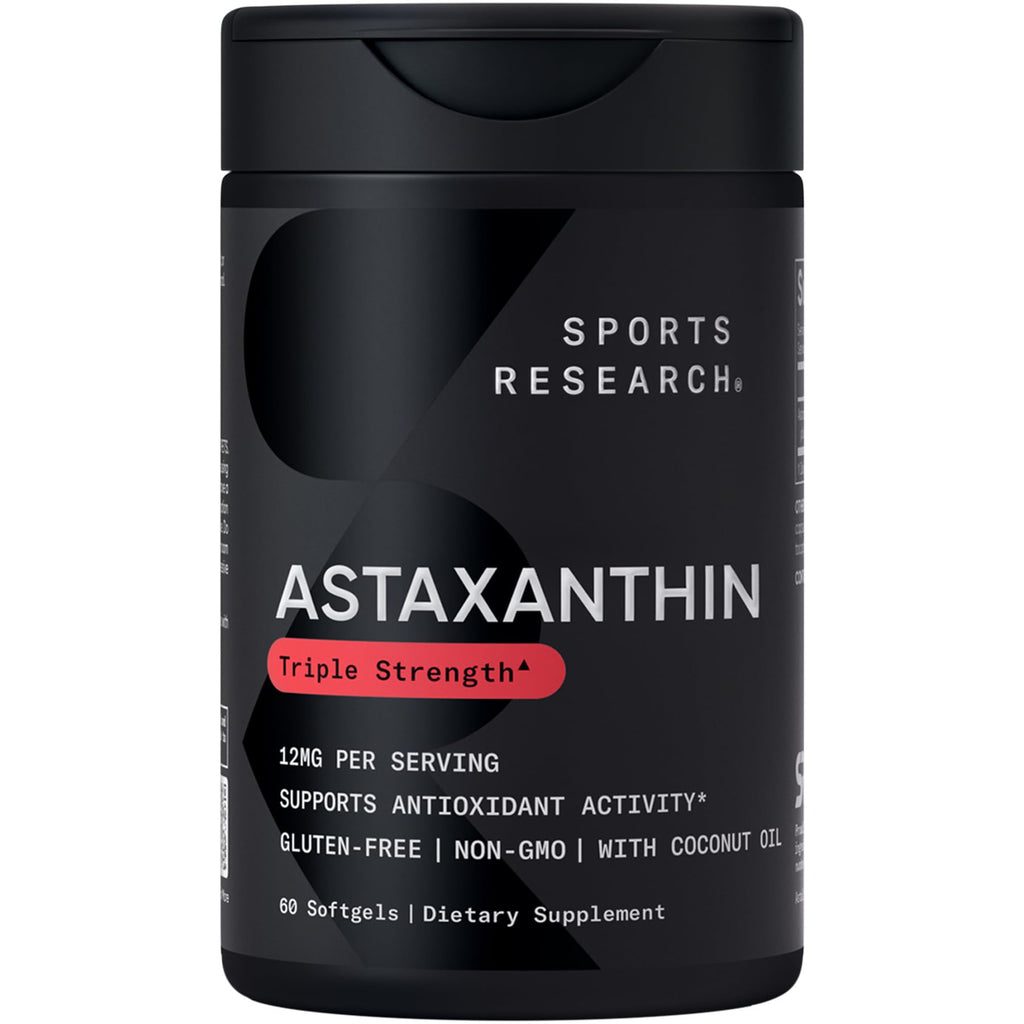 Sports Research Triple Strength Astaxanthin 12mg with Organic Coconut Oil - 60 Softgels