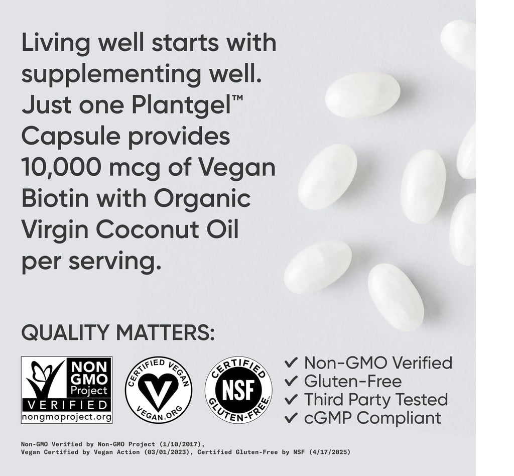Sports Research Biotin 10,000mcg with Organic Coconut Oil – 30 Veggie Softgels | Vegan, Non-GMO