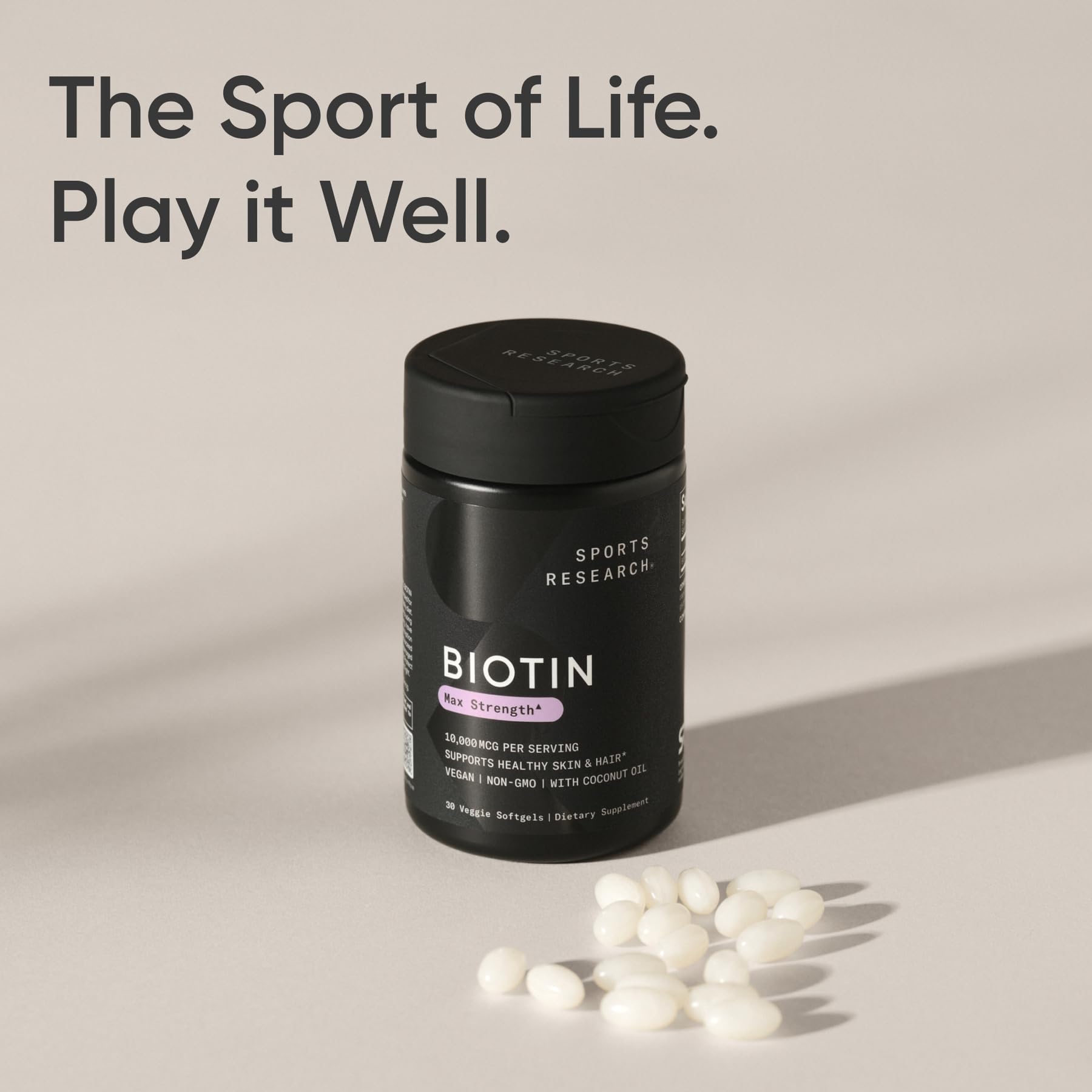 Sports Research Biotin 10,000mcg with Organic Coconut Oil – 30 Veggie Softgels | Vegan, Non-GMO