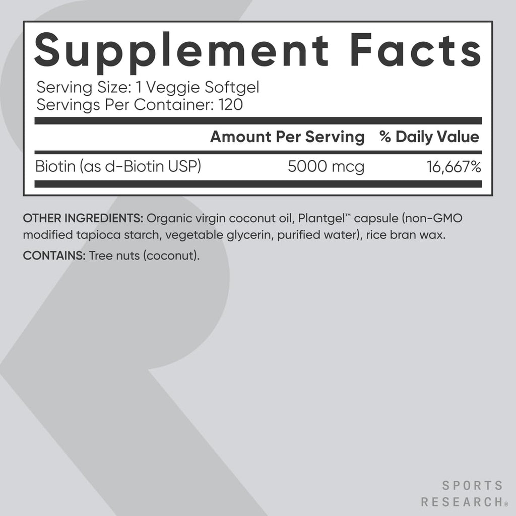 Sports Research Biotin 5,000 mcg with Organic Coconut Oil | Healthy Hair & Skin
