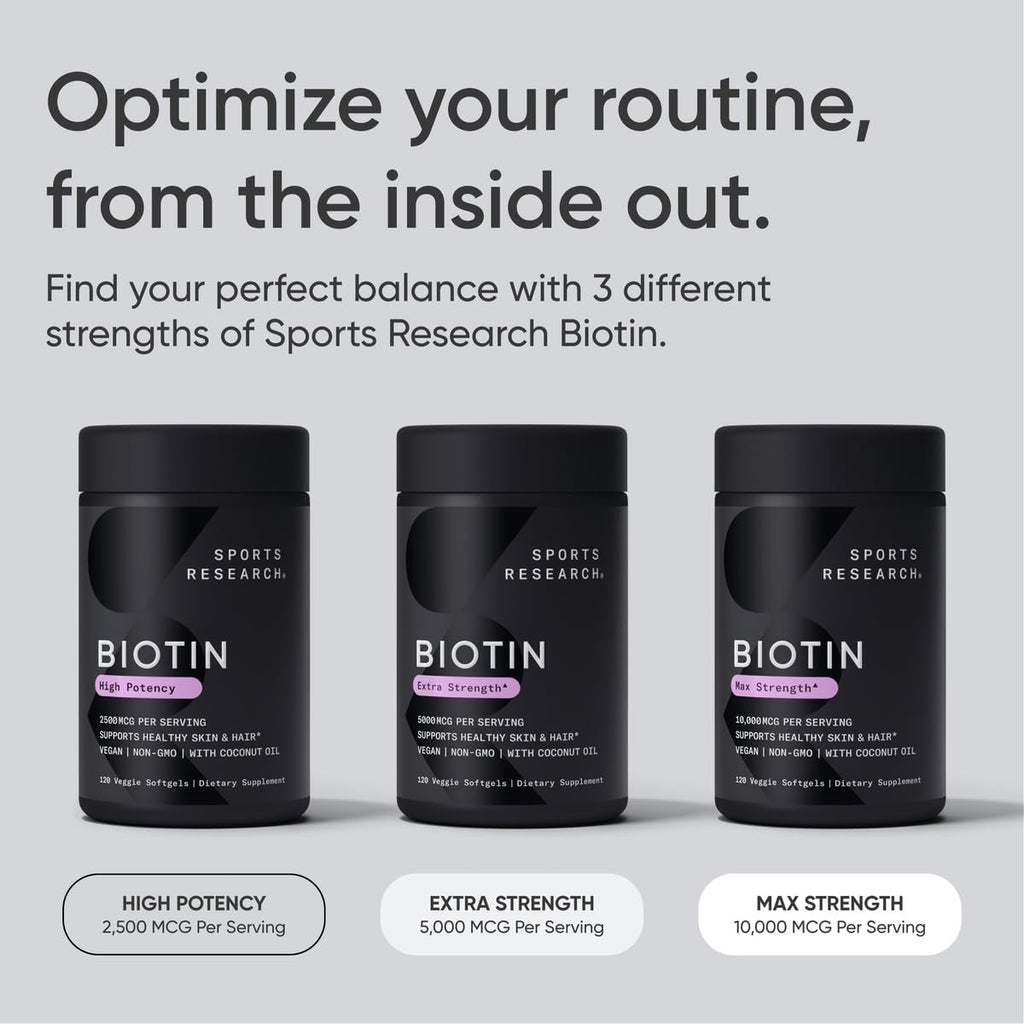Sports Research Biotin 5,000 mcg with Organic Coconut Oil | Healthy Hair & Skin