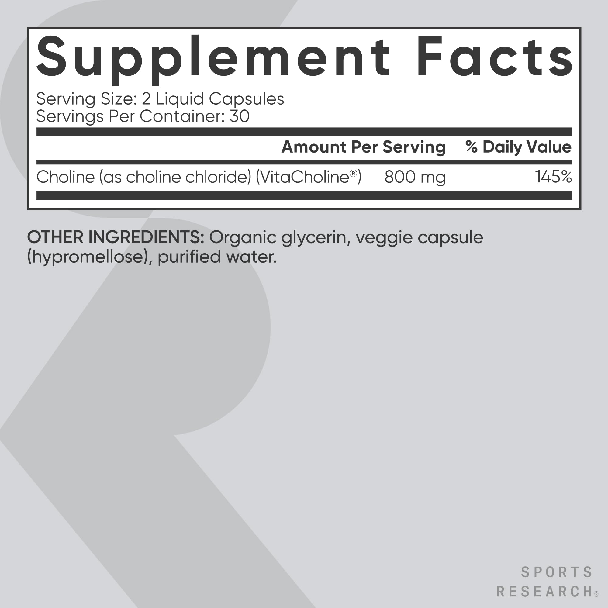 Sports Research Choline 800 mg | VitaCholine for Focus | Vegan Certified