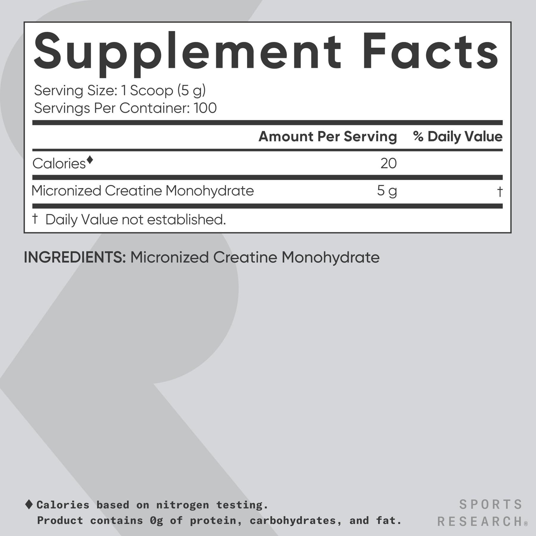 Sports Research Creatine Monohydrate - 5 g Micronized, 17.46 oz | Build Strength & Recovery
