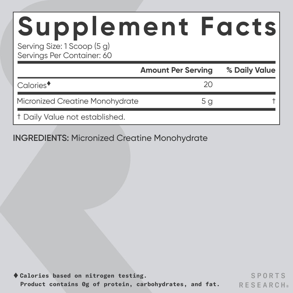 Sports Research Creatine Monohydrate – 5 g Micronized, 10.58 oz