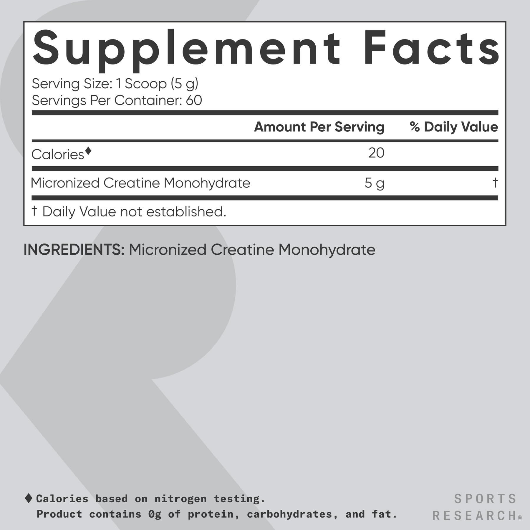 Sports Research Creatine Monohydrate – 5 g Micronized, 10.58 oz