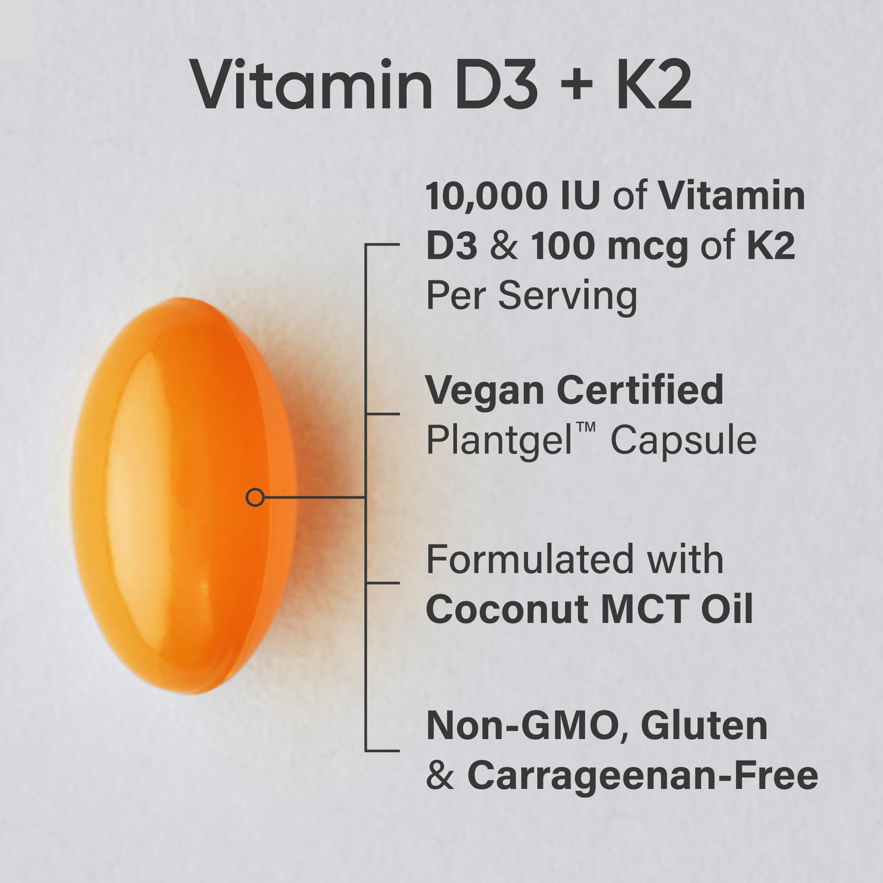 Sports Research Vitamin D3 + K2 | 10,000 IU Plant-Based D3 + 100 mcg MK-7, 60ct