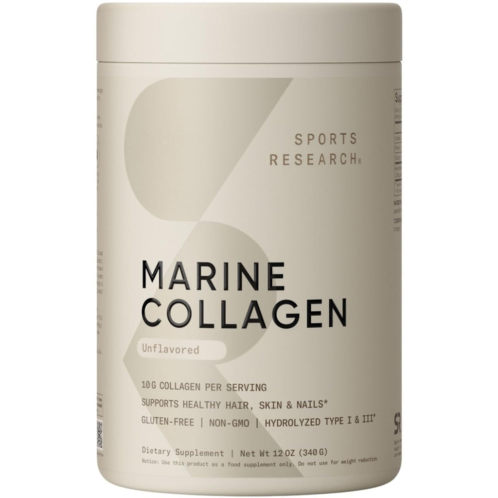 Sports Research Marine Collagen Peptides Powder – Wild-Caught Fish, Pescatarian Friendly, Keto Certified & Non-GMO Verified, 34 Servings