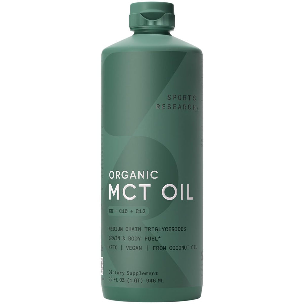 Sports Research Organic MCT Oil 32 oz – Keto, Vegan, C8/C10/C12 (Flavorless)