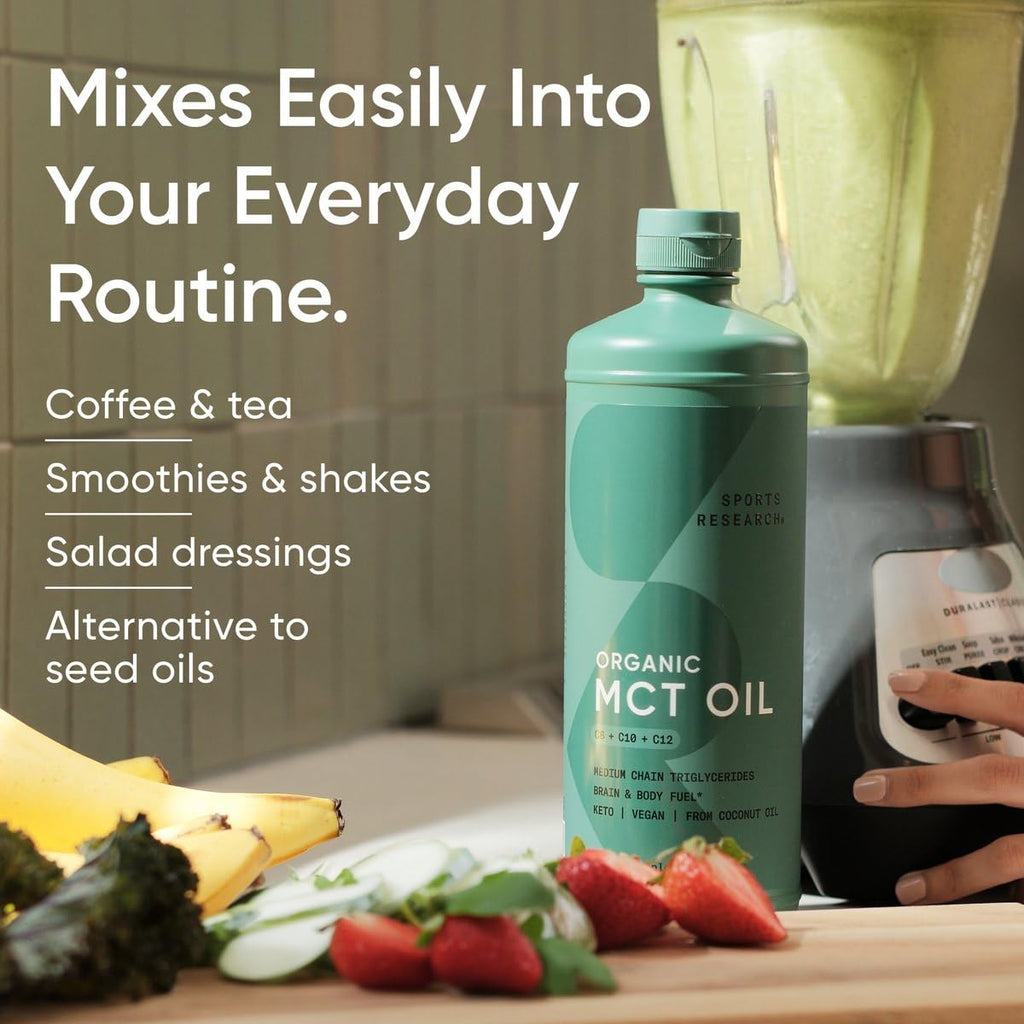 Sports Research Organic MCT Oil 32 oz – Keto, Vegan, C8/C10/C12 (Flavorless)