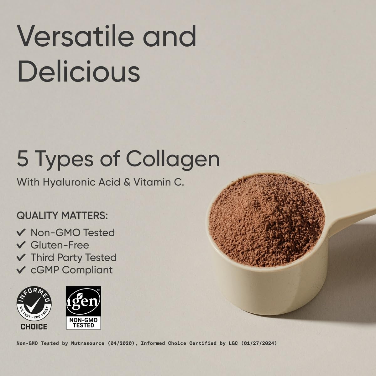 Sports Research Multi Collagen Protein Powder with Hyaluronic Acid & Vitamin C – 5 Types, 30 Servings (Chocolate)