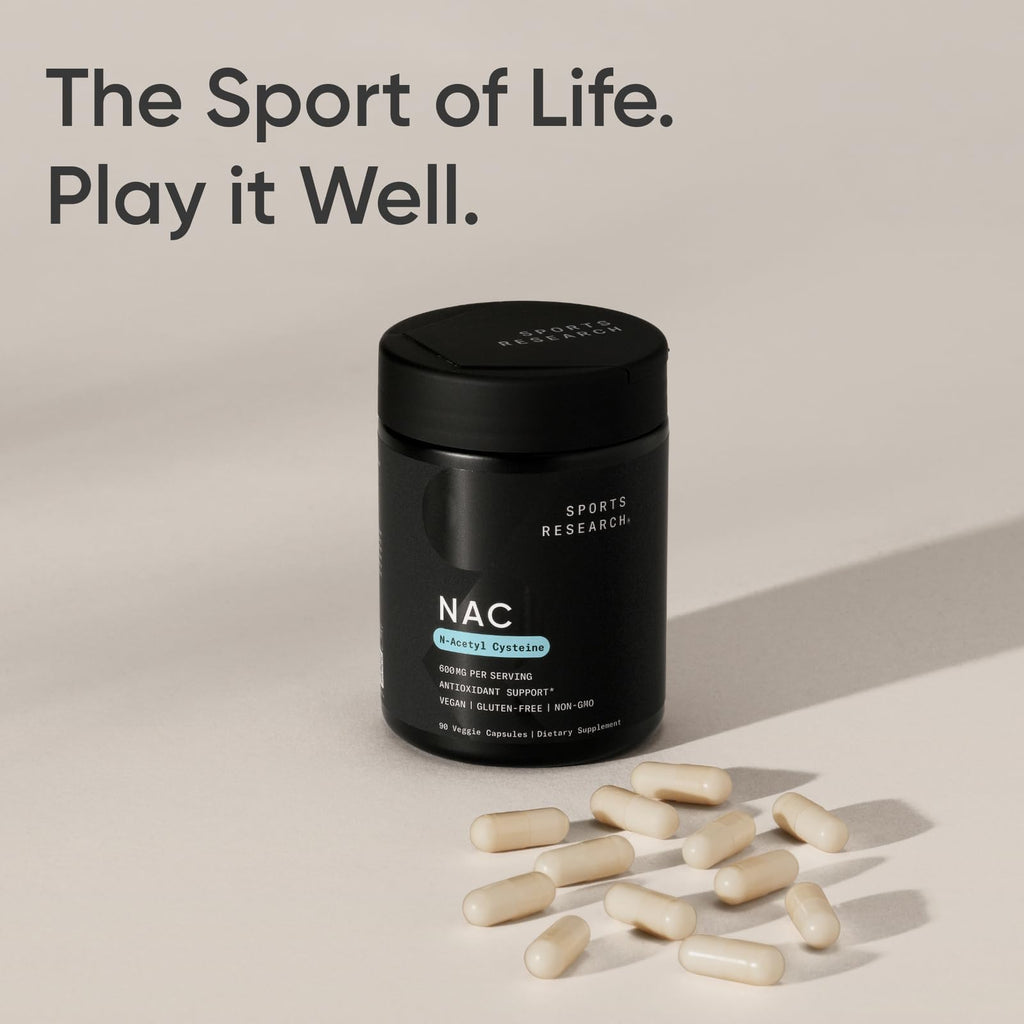 Sports Research N-Acetyl L-Cysteine (NAC) 600mg – 90 Veggie Capsules – Vegan, Non-GMO, Gluten Free | Lemon Aroma