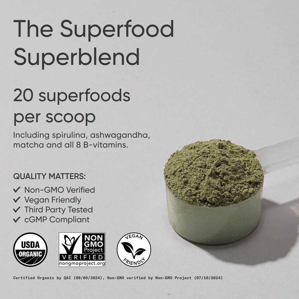 Sports Research Organic Greens Powder with Spirulina & Chlorella – 30 Servings, Vegan & Sugar-Free