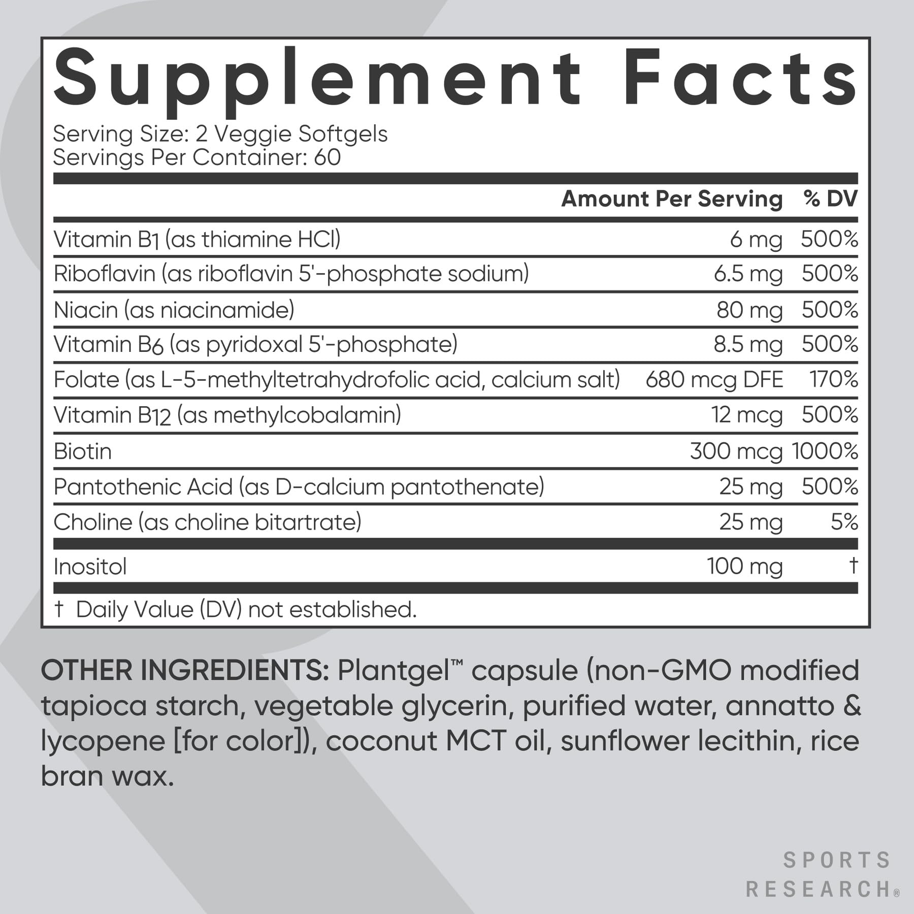 Sports Research Vitamin B-Complex – Full Spectrum B Vitamins, Methylated B12 & Folate