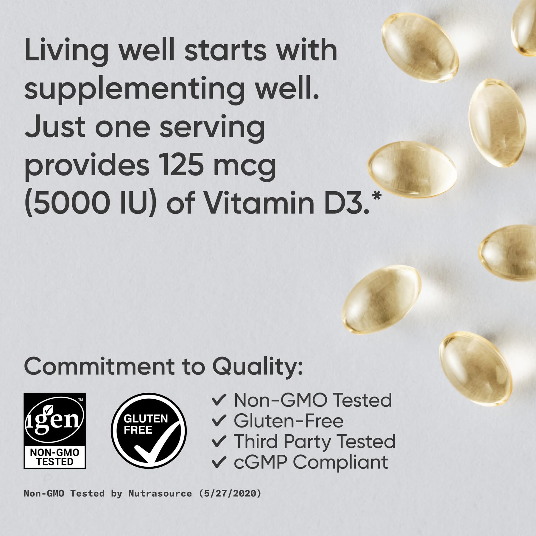 Sports Research Vitamin D3 5000 IU with Coconut MCT Oil – Extra Strength D3 Softgels, Non-GMO, Gluten & Soy Free, 30 Softgels