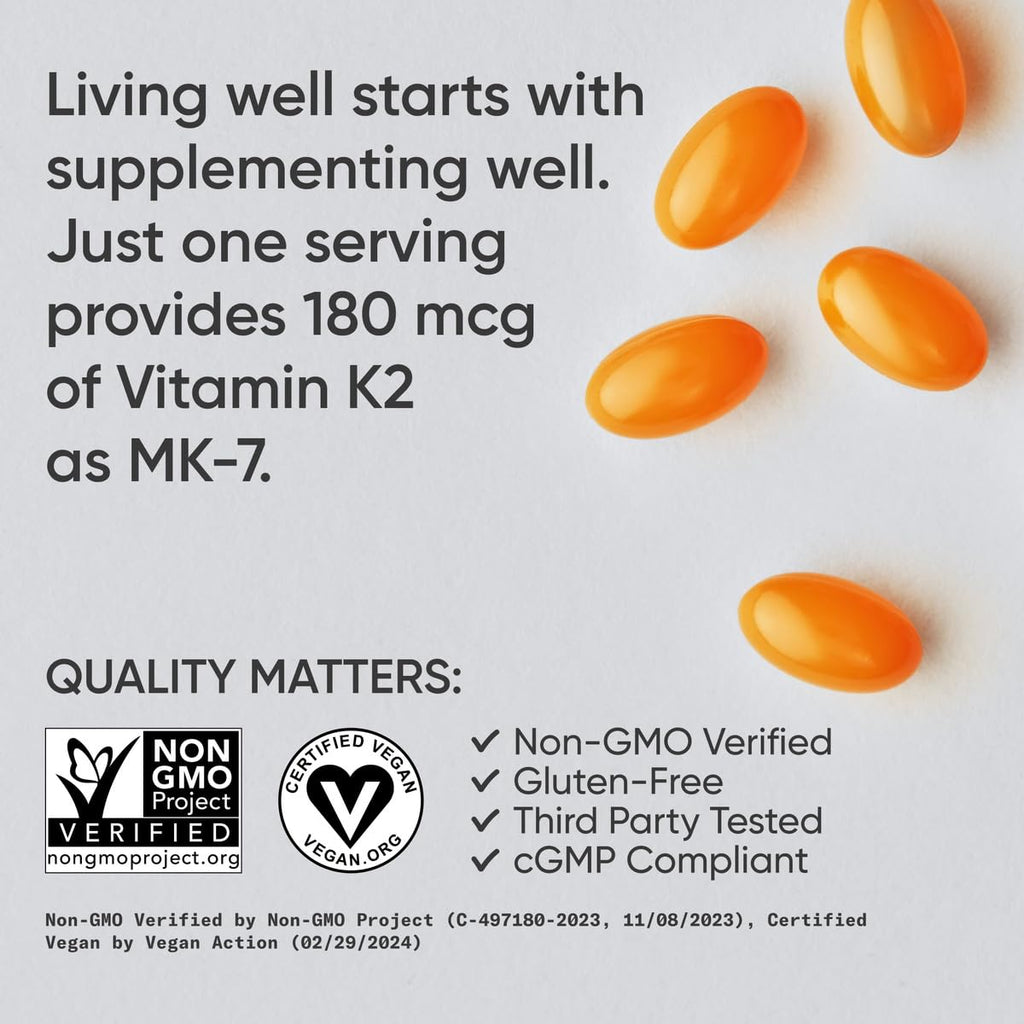 Vitamin K2 MK7 180mcg with Coconut Oil – 60 Veggie Softgels | Sports Research