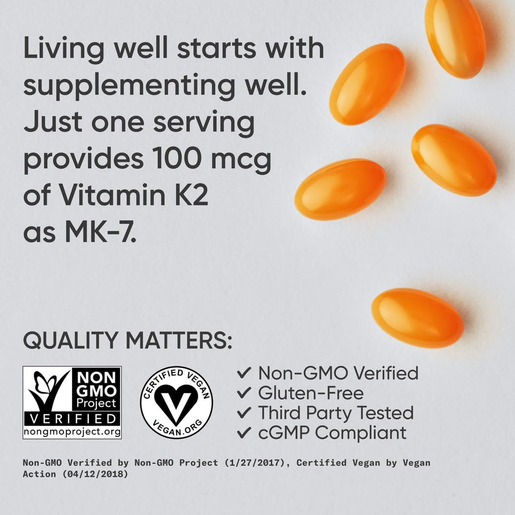 Sports Research Vitamin K2 MK-7 100mcg in Coconut MCT Oil – 120 Veggie Softgels