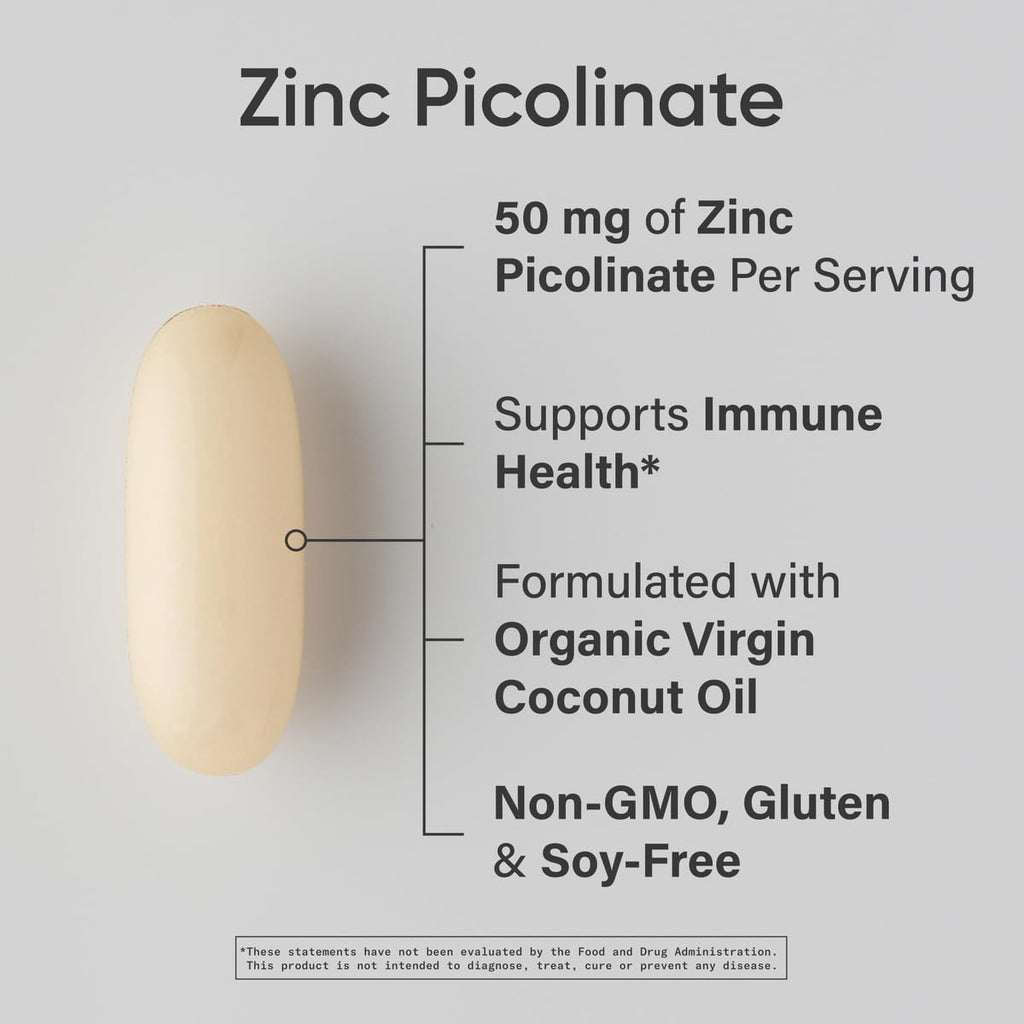 Sports Research Zinc Picolinate 50mg with Organic Coconut Oil – 60 Softgels