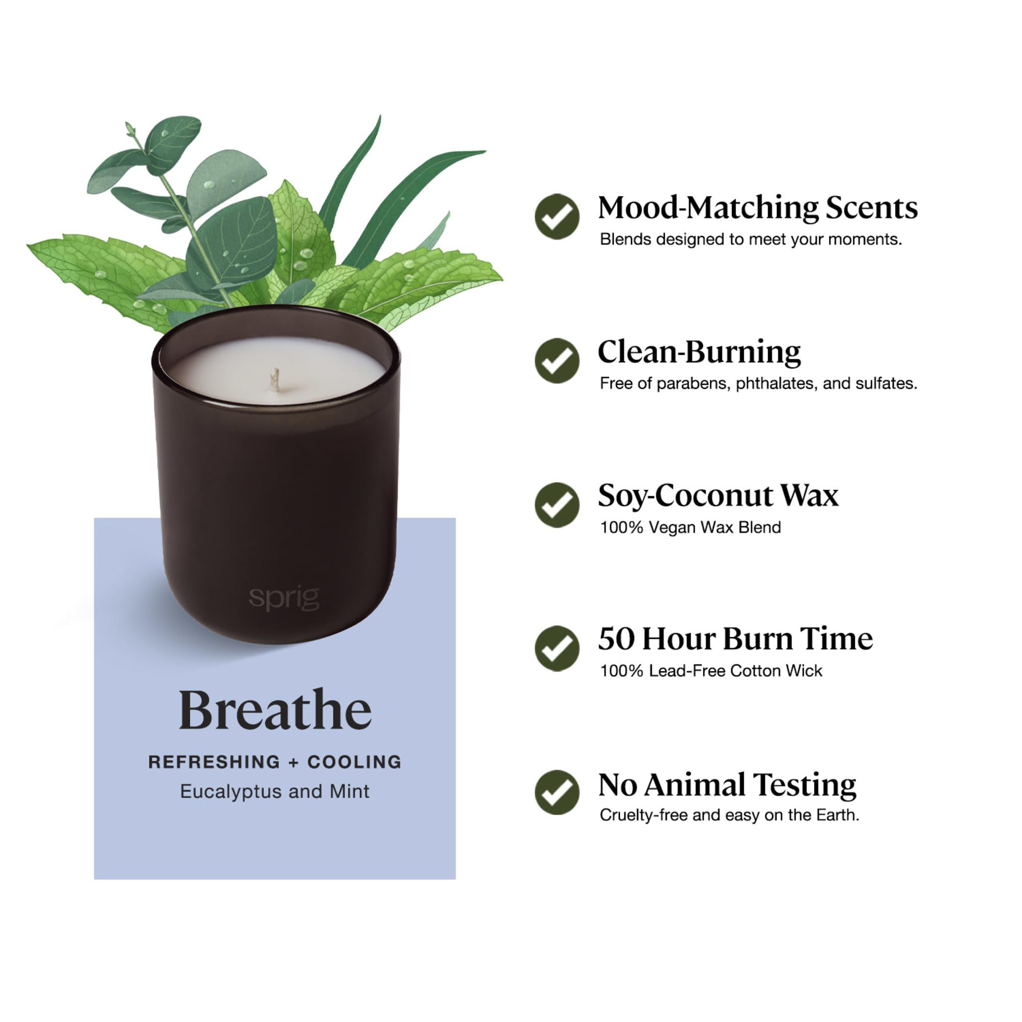 Sprig by Kohler Breathe Aromatherapy Candle – Eucalyptus & Mint, 8 oz