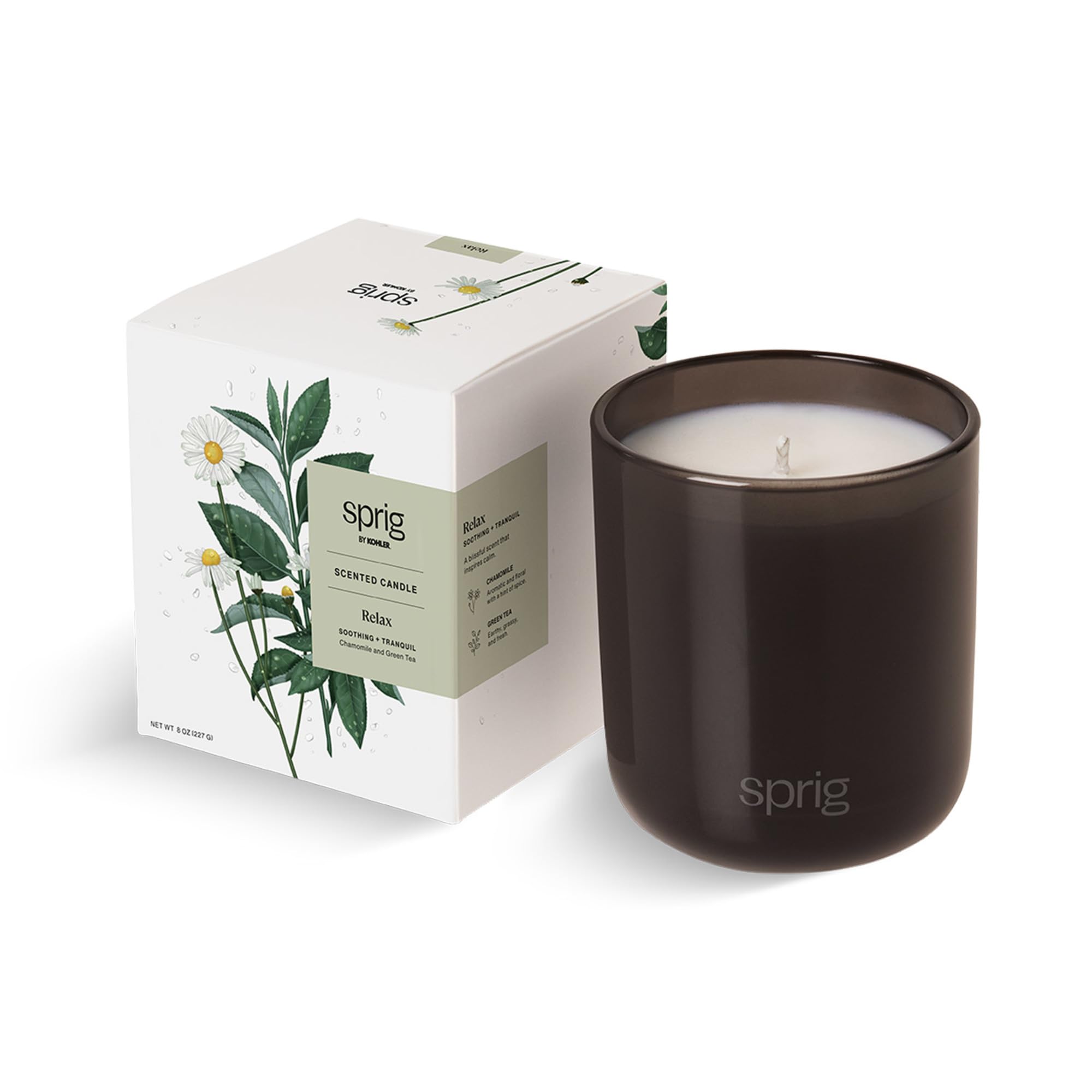 Sprig by Kohler Relax Aromatherapy Candle – Chamomile & Green Tea, 8 oz, 100% Natural Soy-Coconut Wax