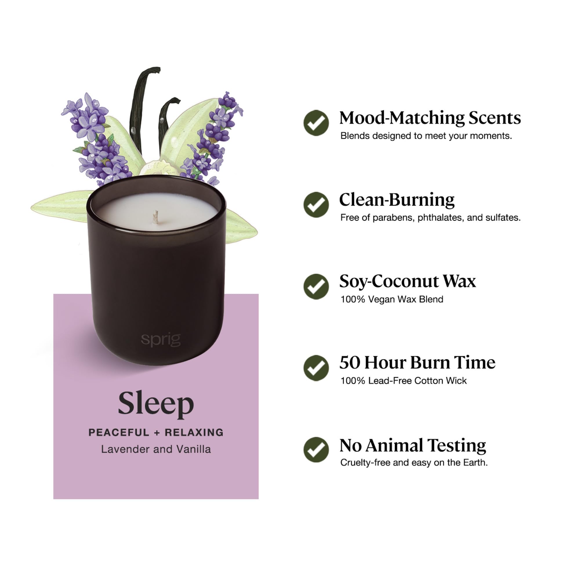 Sprig by Kohler Sleep Aromatherapy Candle – Lavender & Vanilla, 8 oz, 100% Soy-Coconut Wax