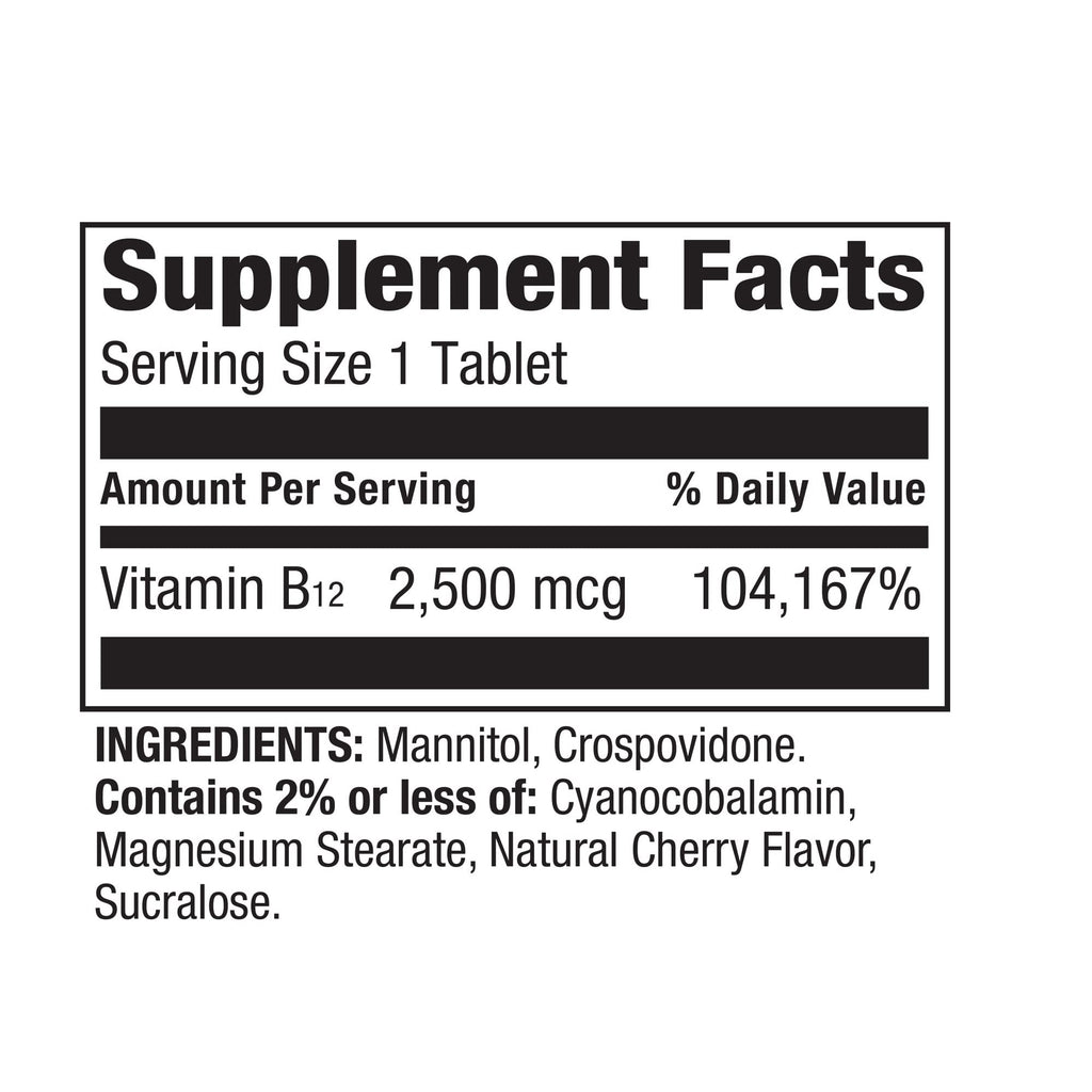 Spring Valley Vitamin B12 Quick-Dissolve Tablets – 2500 mcg, 120 Count | B Vitamins