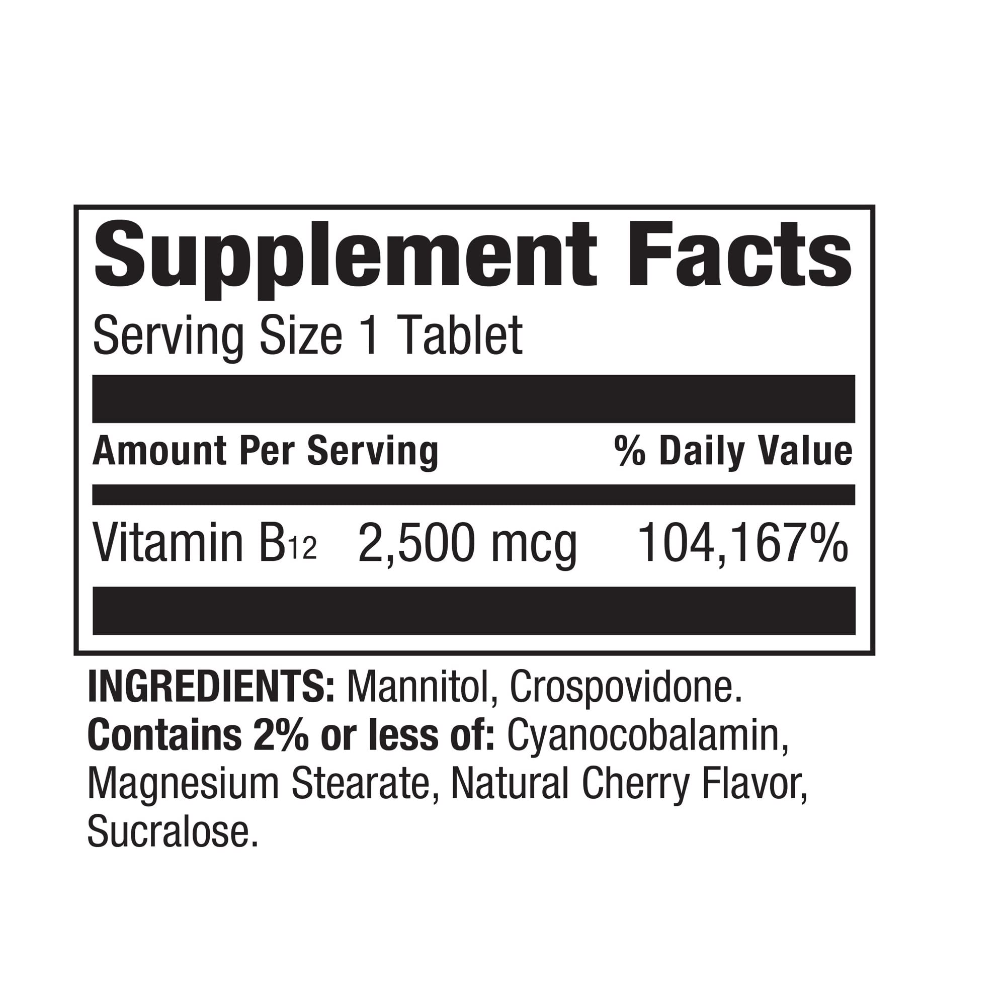 Spring Valley Vitamin B12 Quick-Dissolve Tablets – 2500 mcg, 120 Count | B Vitamins