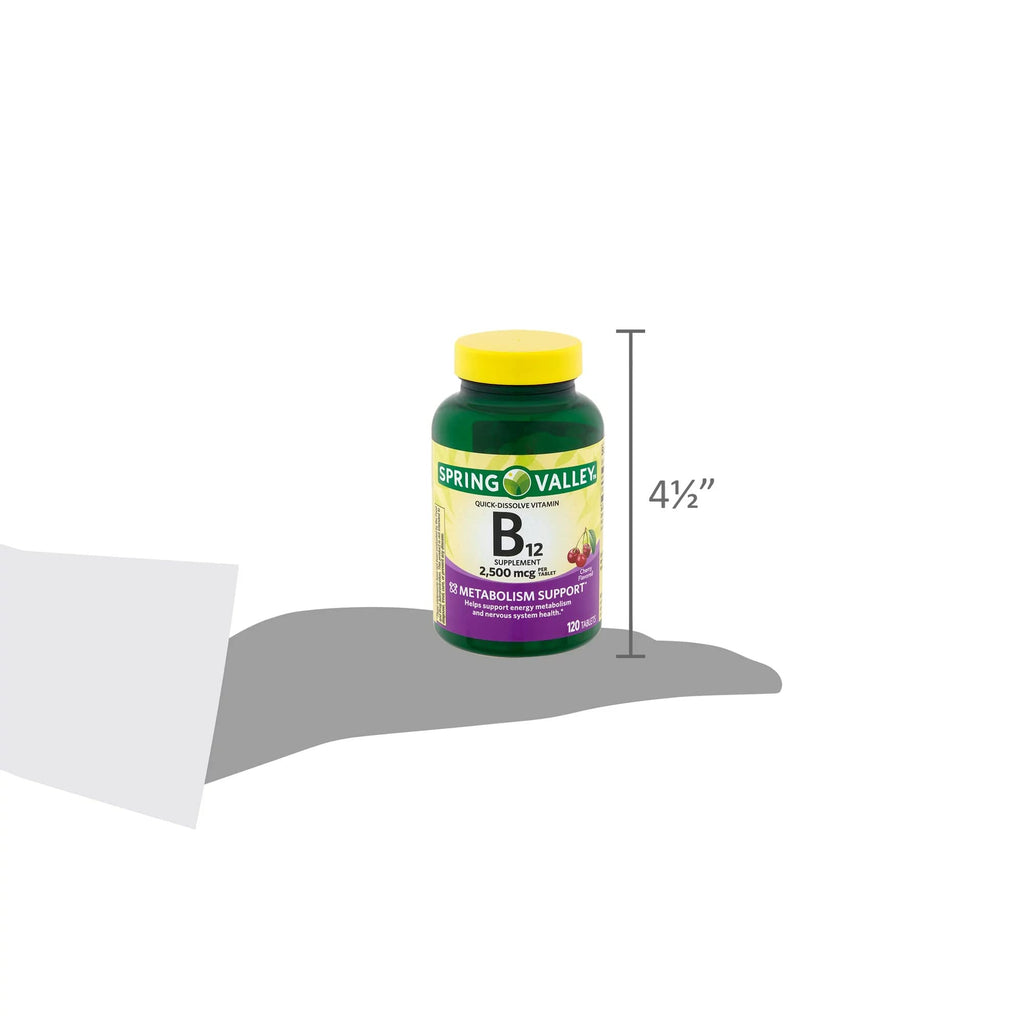 Spring Valley Vitamin B12 Quick-Dissolve Tablets – 2500 mcg, 120 Count | B Vitamins