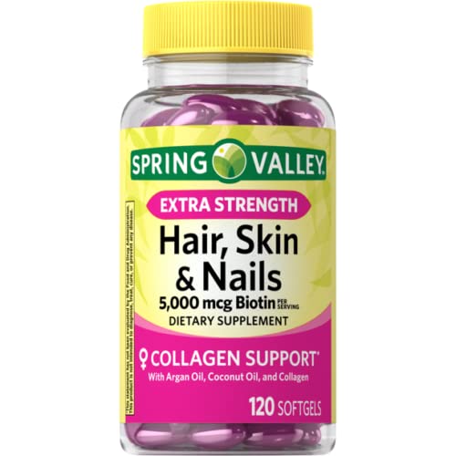 Spring Valley Extra Strength Biotin Hair, Skin & Nails – 5000 mcg, 120 Softgels