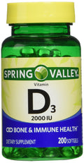 Spring Valley Vitamin D3 2000 IU Twin Pack – Immune & Bone Health, 400 Softgels