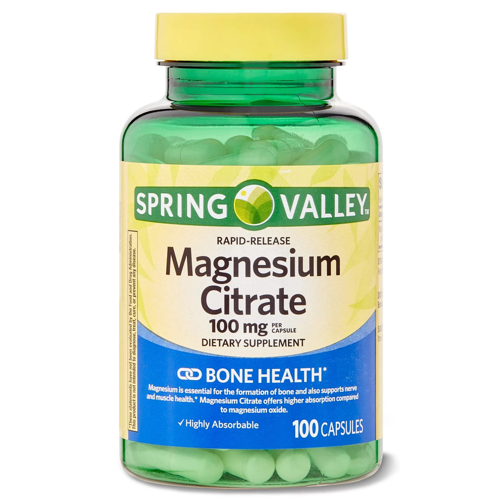 Spring Valley Magnesium Citrate 100 mg | Rapid-Release, 100 Capsules