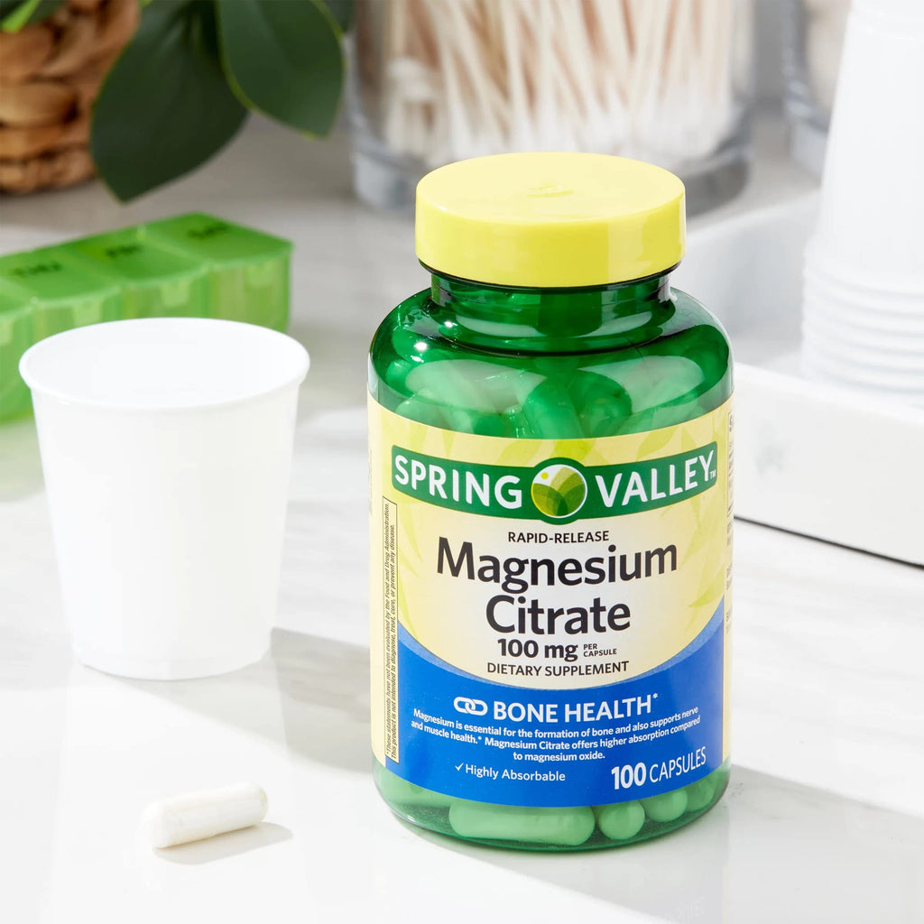 Spring Valley Magnesium Citrate 100 mg | Rapid-Release, 100 Capsules