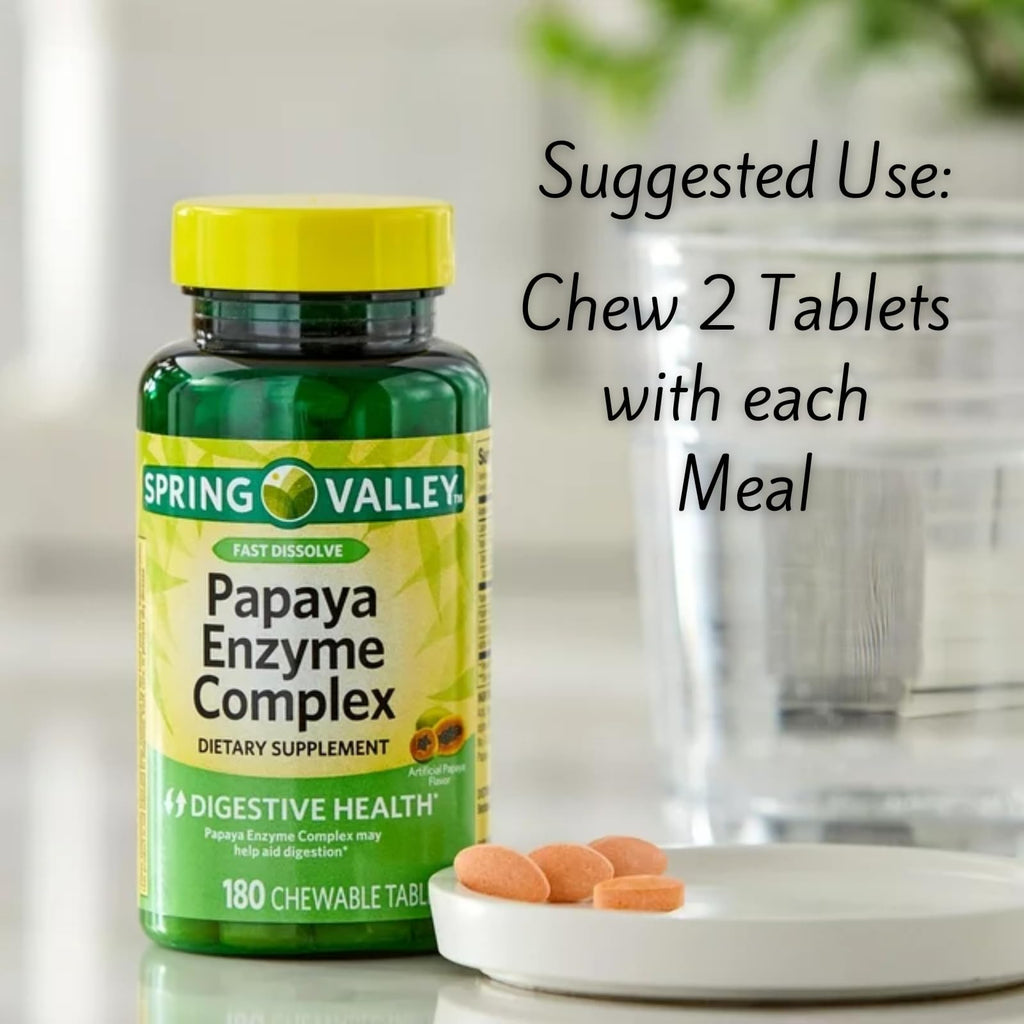 Spring Valley Papaya Enzyme Chewable - 360 Vegan Tablets | Bromelain Digestive Aid