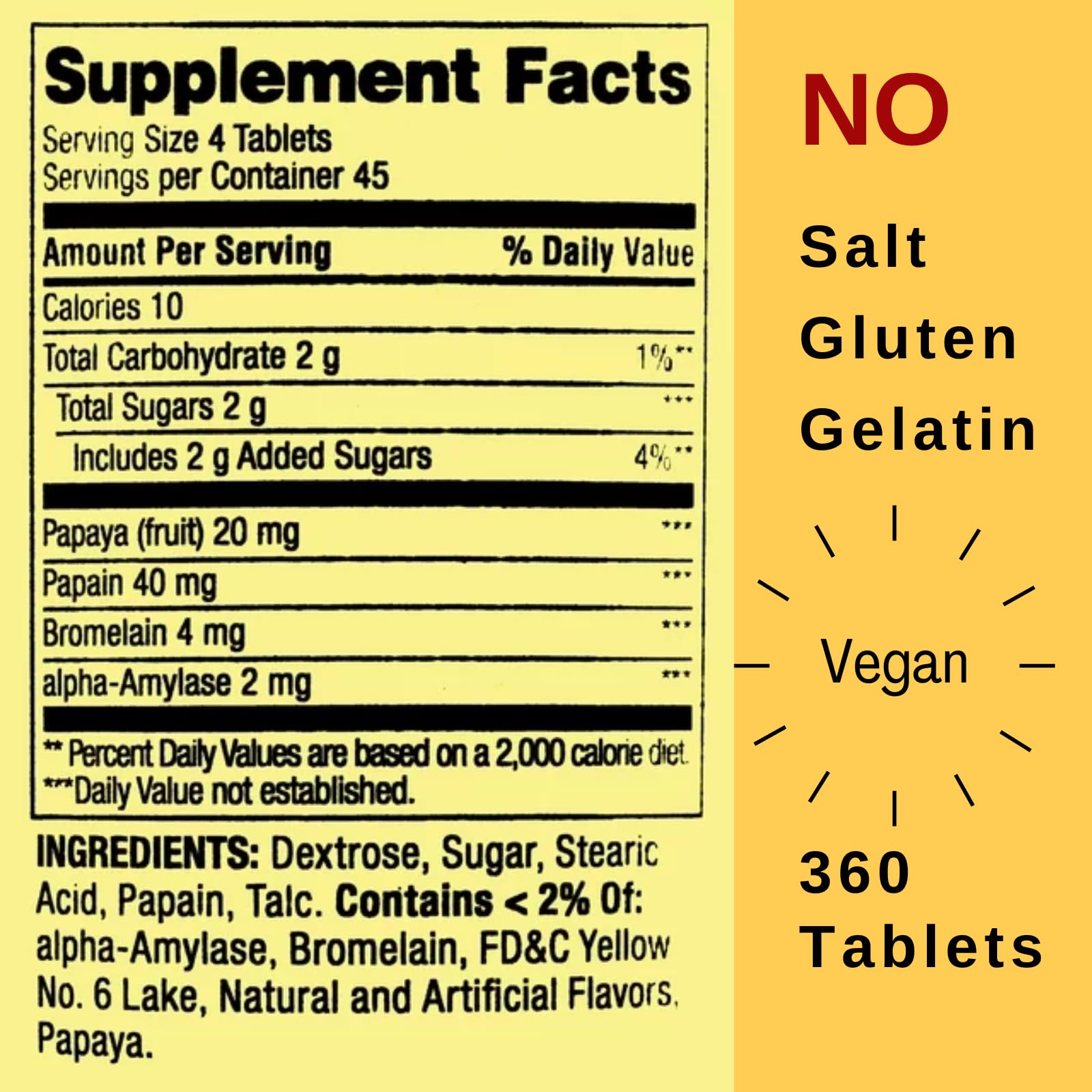 Spring Valley Papaya Enzyme Chewable - 360 Vegan Tablets | Bromelain Digestive Aid