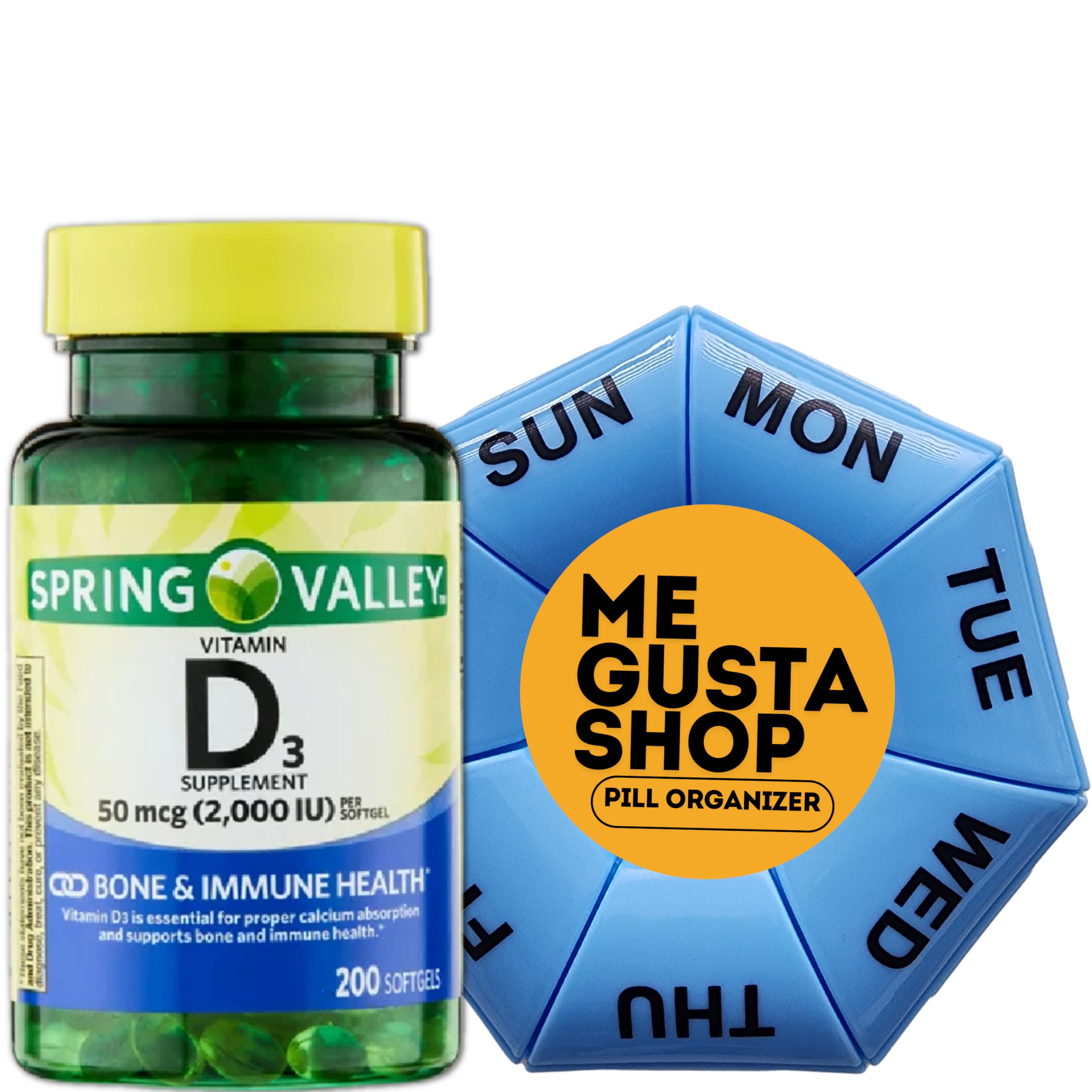 Spring Valley Vitamin D3 50 mcg (2000 IU) - 200 Count with Pill Organizer