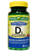 Spring Valley Vitamin D3 Fast Dissolve Tablets 125 mcg (5,000 IU) Strawberry – 90 Count
